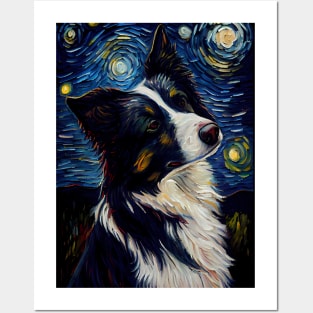 Border Collie Dog Starry Night Posters and Art